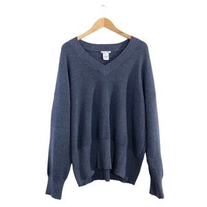 Sweet Romeo Women’s Plus Dark Blue Ribbed V Neck Sweater Top 2X